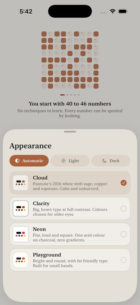 The appearance sheet listing four themes