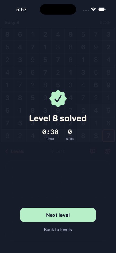 The Playground theme in dark, showing a solved level